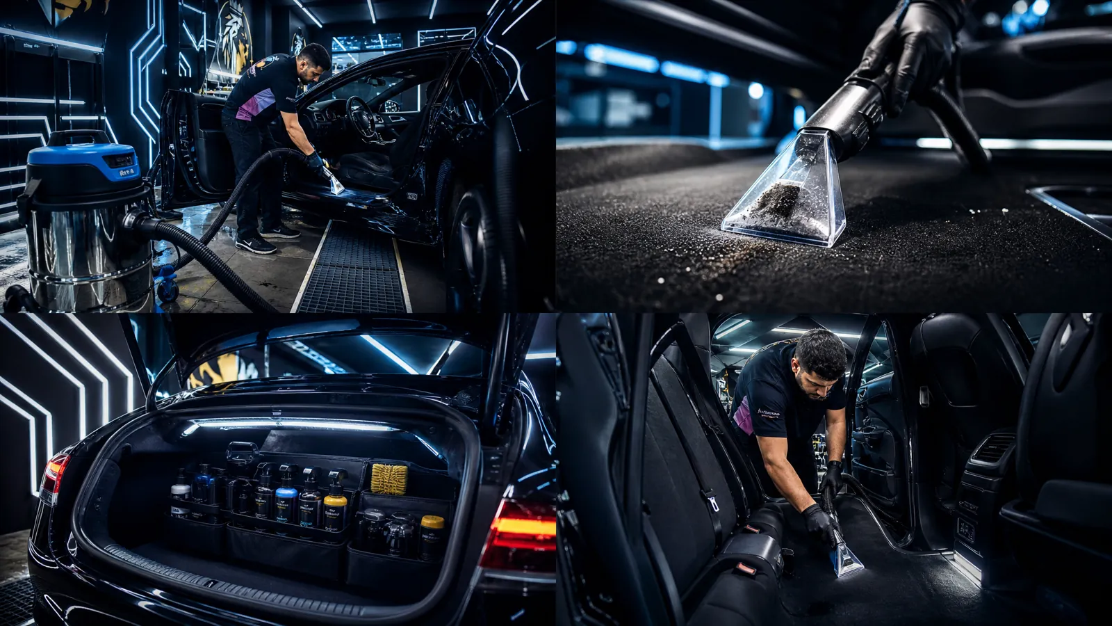 Proceso de detailing de coche en acción en taller de Valencia